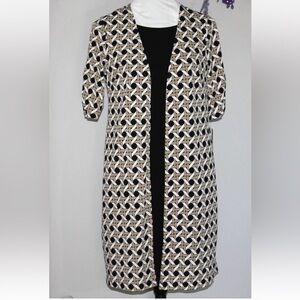 PERCEPTIONS Black Overlay Geometric Patterned Cardigan Pullover Dress NWOT